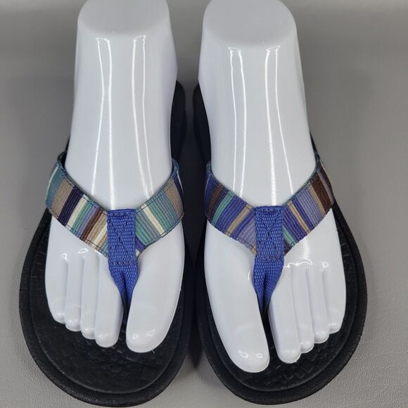 Clarks Tate Muse Flip Flops Striped Strap Slip On Thong Sandals Blue Size 6M - Picture 5 of 12